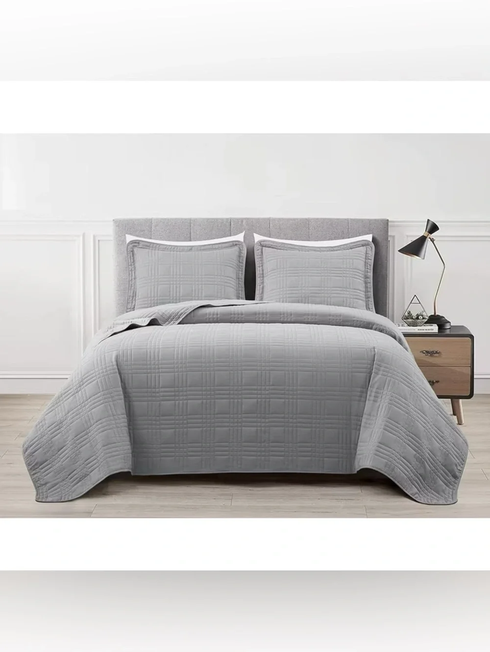 Gray Quilted king 3 piece Bedspread Set
